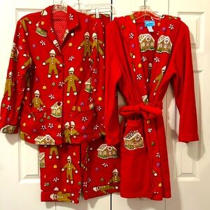 Vintage Nick & Nora Gingerbread Sock Monkey Flannel Pajamas & Robe